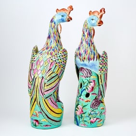 A Pair of Chinese Enameled Porcelain Phoenix Late Qing Dynasty-Republic Period