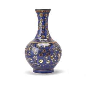 A Chinese Gilt-Decorated Powder Blue Porcelain Vase Guangxu Mark and Possibly of the Period