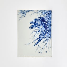 A Chinese Blue and White Porcelain Plaque Signed Wang Bu, 20th century