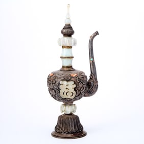 A Mongolian Silver and Jade Ewer 19th-20th century