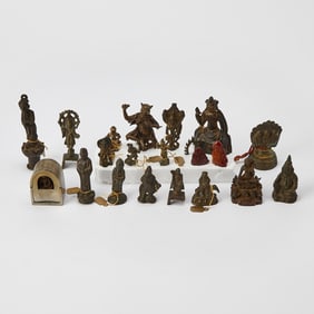 A Group of Chinese and Himalayan Miniature Bronze Votive Figures Qing Dynasty and earlier