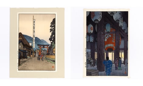 Two Japanese Woodblock Prints by Toshi Yoshida Showa Period