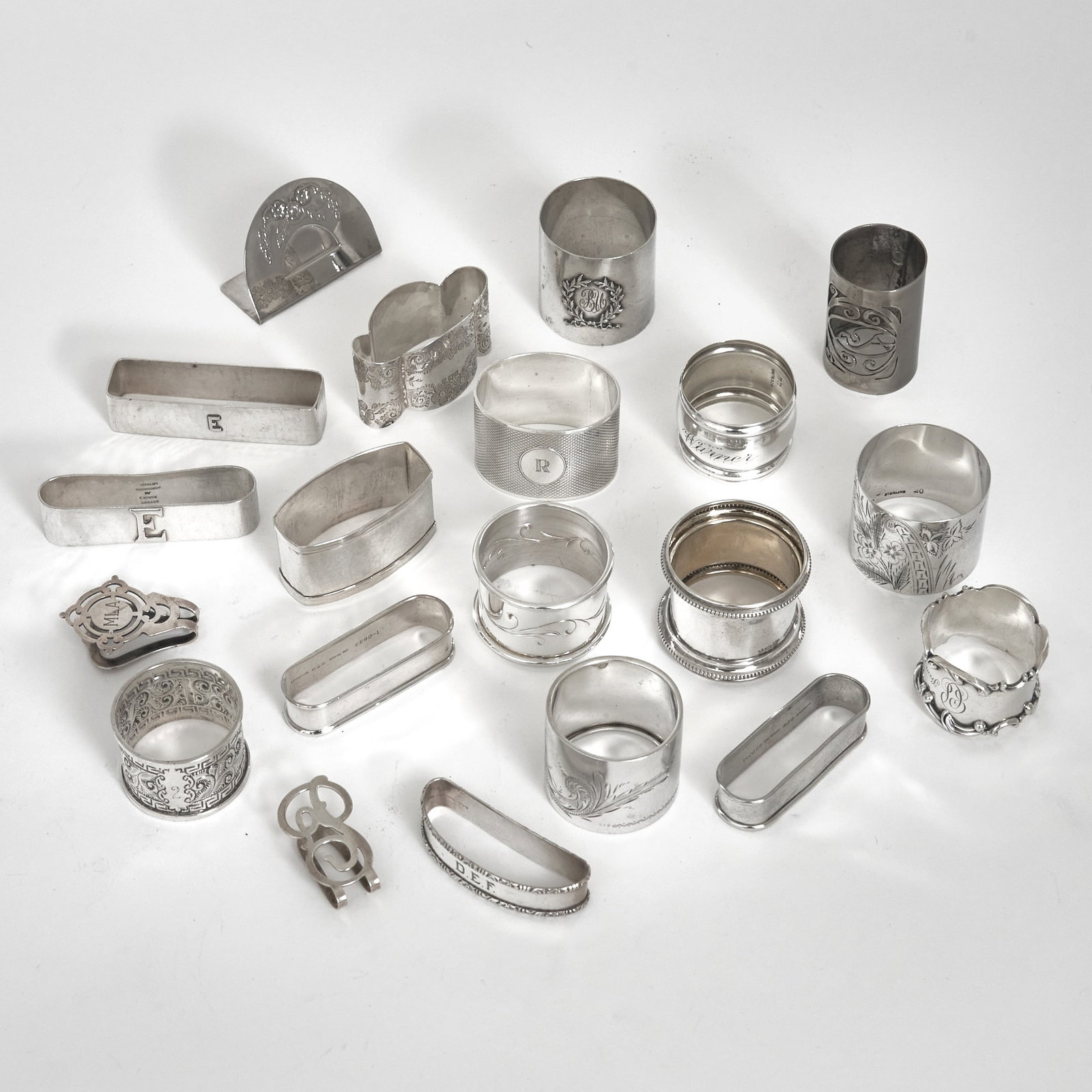 Group of Fifteen Sterling Silver Napkin Rings and Clips (1 of 2)