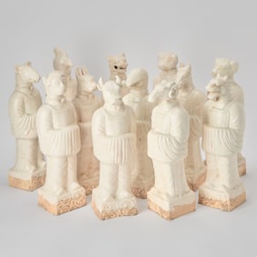Set of Twelve Cream Glazed Chinese Pottery Zodiac Figures