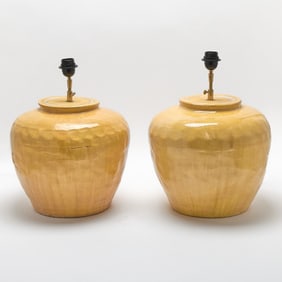Pair of Yellow Glazed Ceramic Table Lamps
