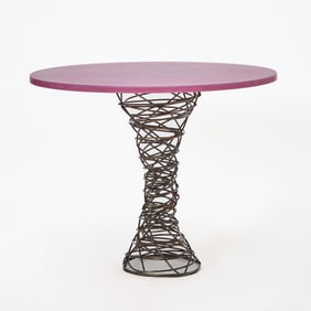 Tornado Style Metal Table with a Violet Acrylic Top