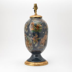 Decalcomania Glass Vase, made into a Lamp.