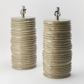 Pair of Grey Glazed Ceramic Table Lamps