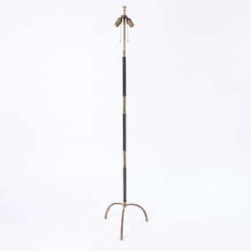 Jacques Adnet Brass and Leather Floor Lamp