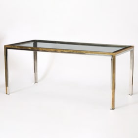 Willy Rizzo Brass, Chrome and Glass Dining Table