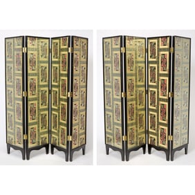 Pair of Four-Panel Playing Card Wallpaper Screens