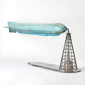 Chrome Metal and Painted Wood Zeppelin Model