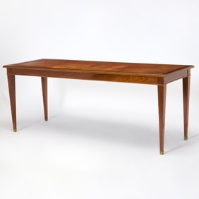 Mid-Century Leather Inset Fruitwood Library Table