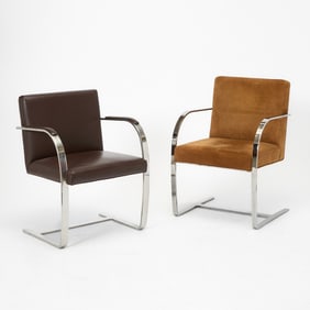 Two Ludwig Mies Van Der Rohe "Brno" Steel and Leather Upholstered Armchairs by Knoll