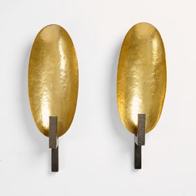 Pair of Hervé van der Straeten Parcel Gilt Bronze "Applique Coque" Sconces