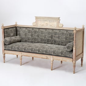 Gustavian Upholstered Pine Settee