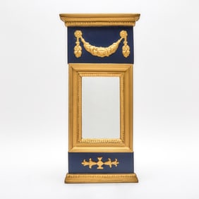 Gustavian Style Gold and Blue Painted Mirror