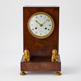 French Empire Gilt-Bronze Mounted Mahogany Clock