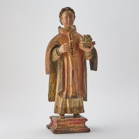 Colonial Latin American Polychrome and Gilt Decorated Santos Figure