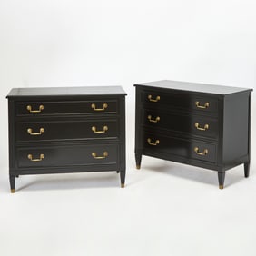 Pair of Louis XVI Style Black Painted Wood Chests of Drawers