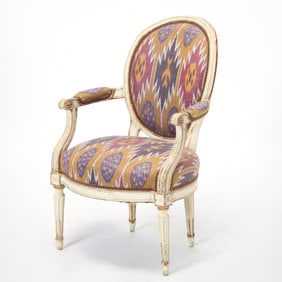 Louis XVI Upholstered Painted Wood Fauteuil