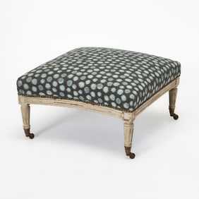 Louis XVI Style Upholstered White Painted Ottoman