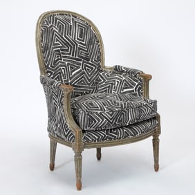 Louis XVI Grey Painted Upholstered Bergère