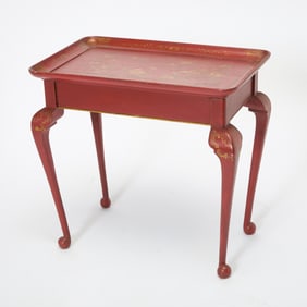 Dutch Rococo Style Gilt Decorated Red Lacquer Tea Table