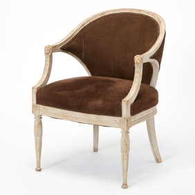 Gustavian White Painted Upholstered Armchair