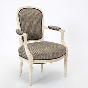 Louis XVI Style Upholstered Painted Wood Fauteuil