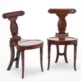 Pair of Regency Heraldic Mahogany Hall Chairs