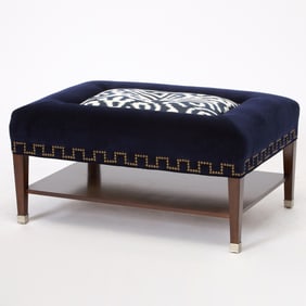 Eric Cohler Designed Custom Upholstered Mahogany Ottoman