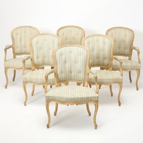 Set of Six George III Painted Upholstered Armchairs