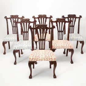Set of Six Irish George III Style Upholstered Mahogany Dining Chairs