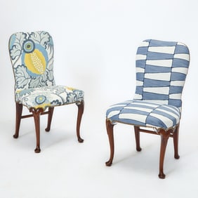 Pair of George II Style Harlequin Upholstered Mahogany Side Chairs