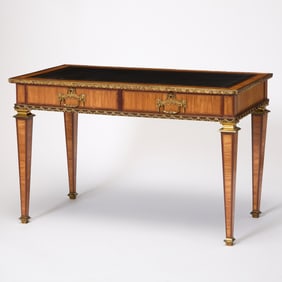 Neoclassical Gilt Brass-Mounted Inlaid Tulipwood and Mahogany Writing Table