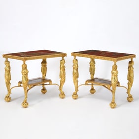 Pair of French Empire Style Gilt-Bronze and Chinese Lacquered Side Tables