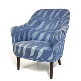 Beechwood and Tufted Upholstered Bergère