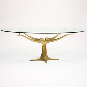 Brass and Glass Dining Table, Manner of Fred Brouard