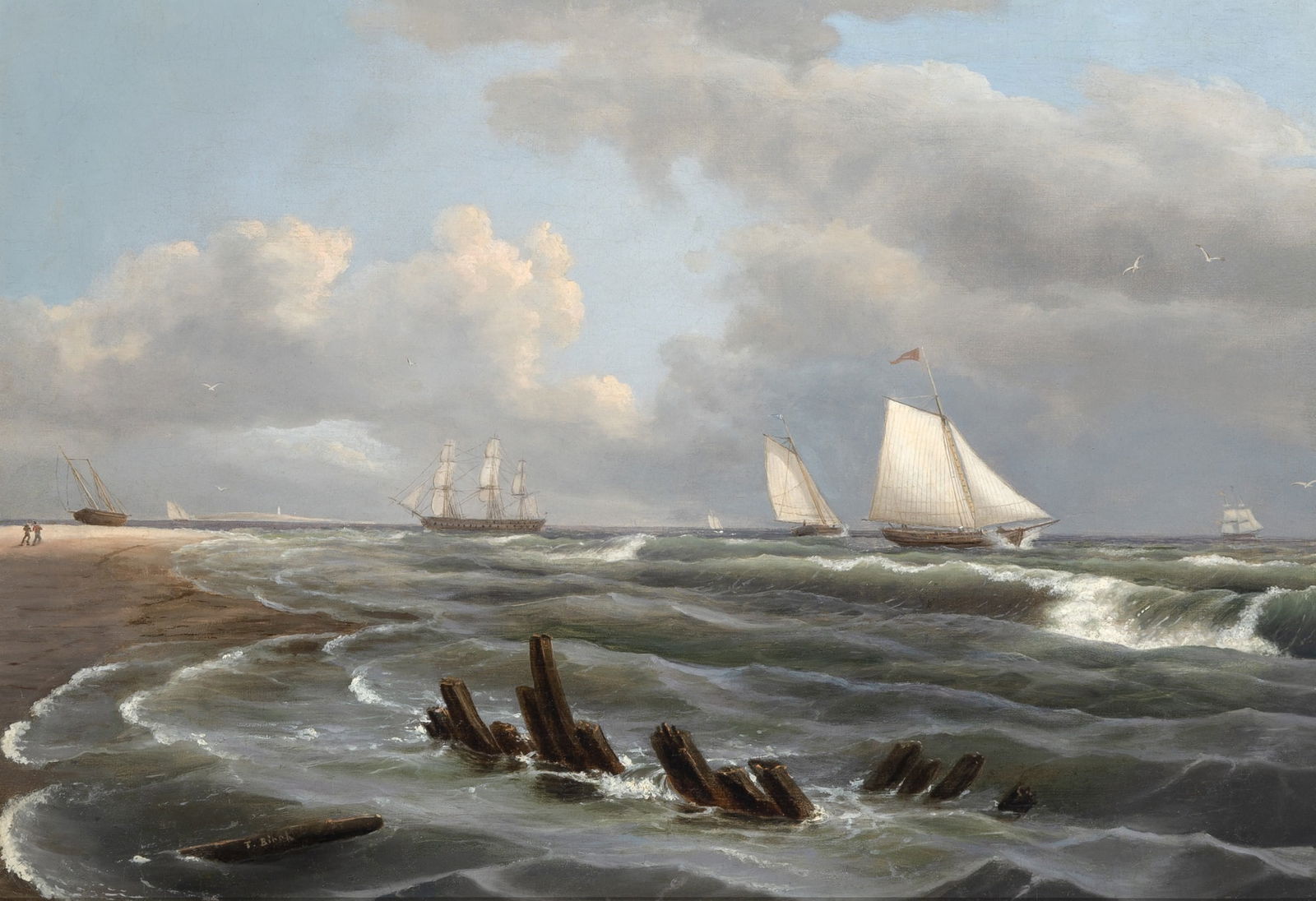 Thomas Birch: American 1779-1851Coastal ViewSigned T. Birch (ll)Oil on canvas15 3/8 x 21 7/8 inchesProvenance:Jackson's Auction, Indianapolis, IN, Nov. 19, 2007Private collection, New York<