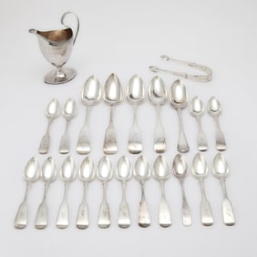 Albany Interest: American Silver Cream Jug and Group of Spoons
