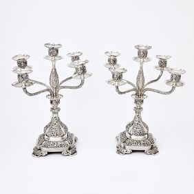 Pair of Tiffany & Co. Silver Plated Five-Light Candelabra Late 19th century