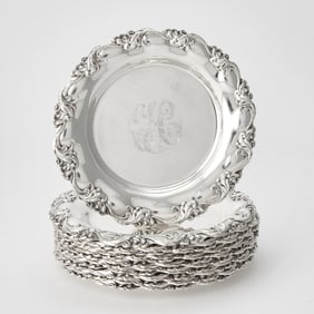 Set of Twelve American Sterling Silver Bread Plates
