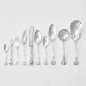 American Assembled Silver Plated “Antique Egyptian/Scarab” Pattern Flatware Service