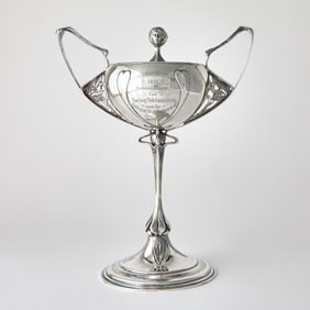 Equestrian Interest: Victorian Art Nouveau Sterling Silver Two-Handled Trophy