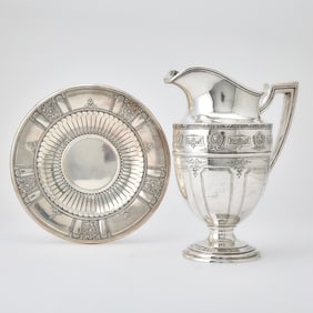 Graff, Washbourne & Dunn for Brand-Chatillon Sterling Silver Water Pitcher and Similar Footed Stand