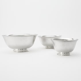 Nest of Three Graduated Porter Blanchard Sterling Silver Revere Form Bowls