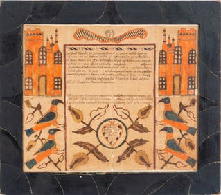 Watercolor, Pen and Ink Fraktur Birth Certificate for Anna Demuth