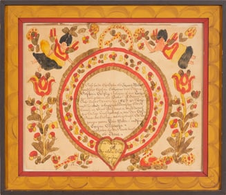 Blousy Angel Artist Watercolor, Pen, and Ink Fraktur Birth Certificate