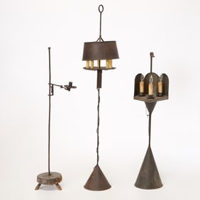 Three Early Tinned and Sheet Iron Floor Lighting Devices